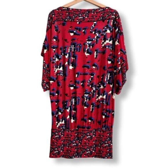 BCBG MAX AZRIA Relaxed Fit Boat Neck Stretchy Mini Dress Red Pattern Sz XS - Picture 7 of 11